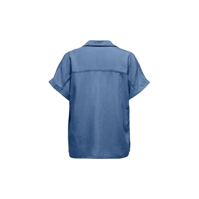 Only Chemisier bleu en lyocell pour femme, manches courtes, boutonné