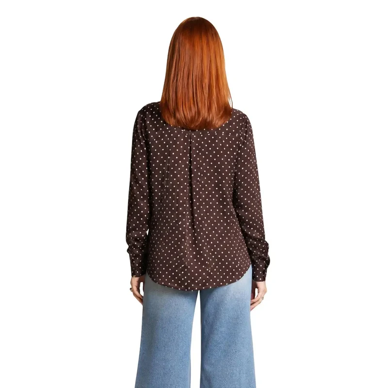 Guess Chemisier classique à manches longues pour femme, en polyester marron.