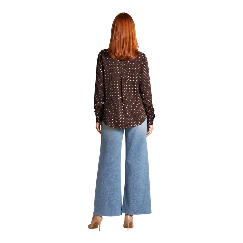 Guess Chemisier classique à manches longues pour femme, en polyester marron.