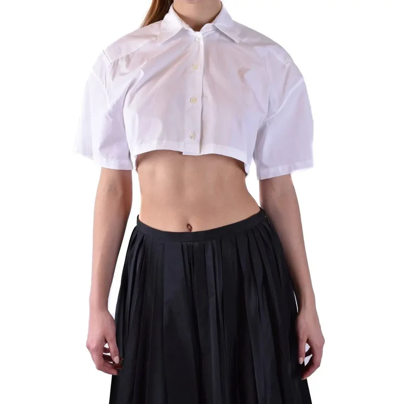 Chemisier court en coton blanc Laneus pour femme, col rond.