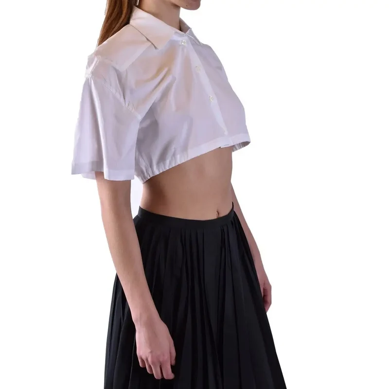 Chemisier court en coton blanc Laneus pour femme, col rond.
