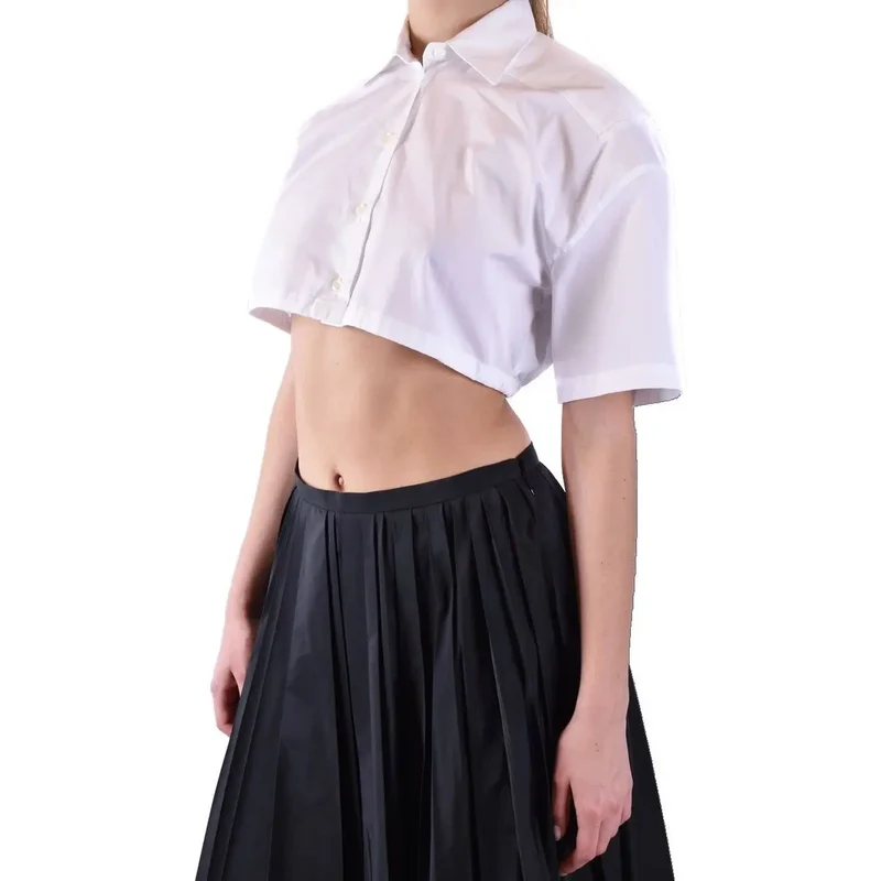 Chemisier court en coton blanc Laneus pour femme, col rond.