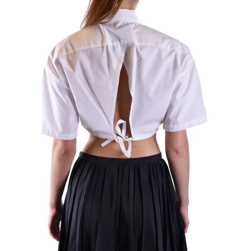 Chemisier court en coton blanc Laneus pour femme, col rond.