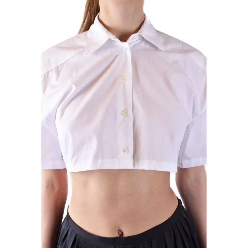 Chemisier court en coton blanc Laneus pour femme, col rond.
