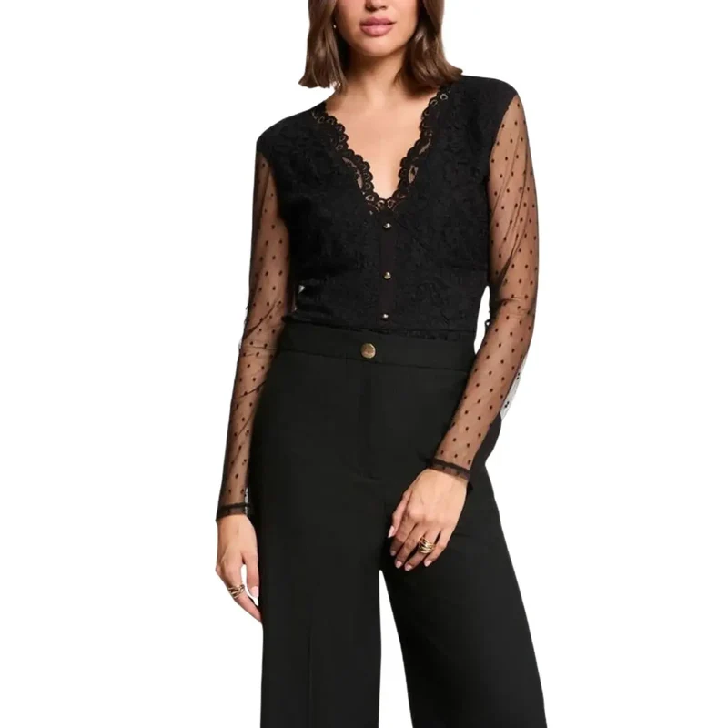 Morgan De Toi Chemisier noir à col en V pour femme