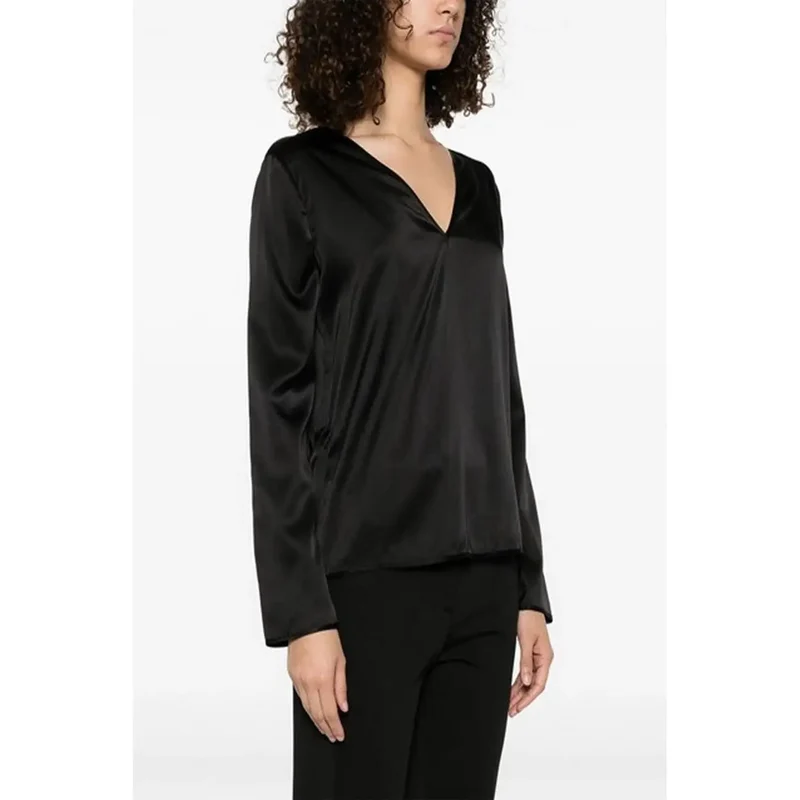 Pinko Chemisier en soie noir à col en V pour femme