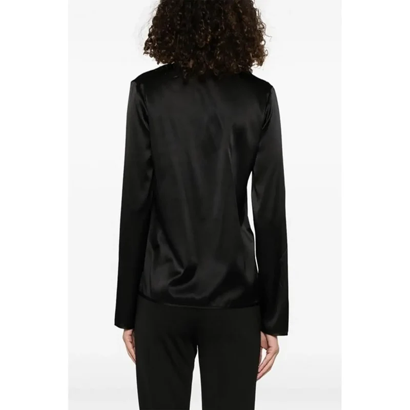 Pinko Chemisier en soie noir à col en V pour femme