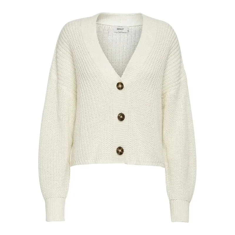 Only Gilet blanc en acrylique à col en V et boutons pour femme