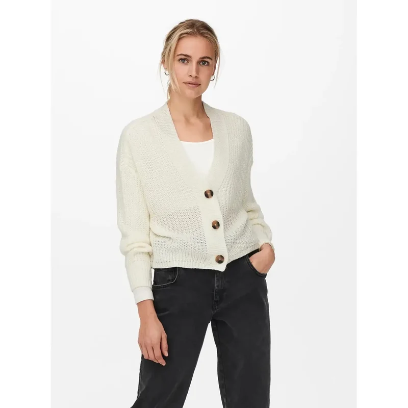 Only Gilet blanc en acrylique à col en V et boutons pour femme