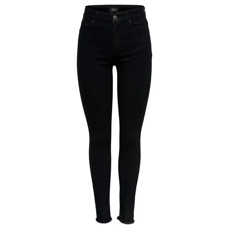 Only Jean noir en coton pour femme, simple, fermeture éclair et bouton