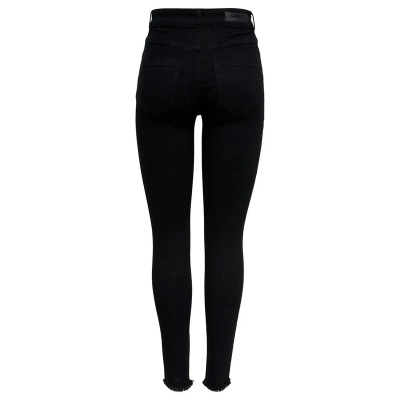 Only Jean noir en coton pour femme, simple, fermeture éclair et bouton