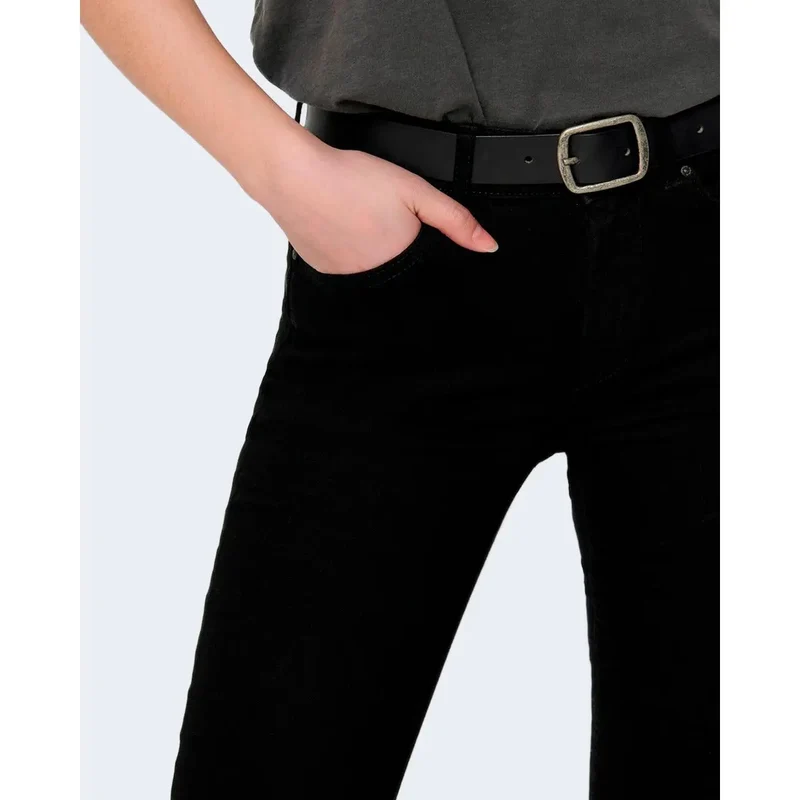 Only Jean noir en coton pour femme, simple, fermeture éclair et bouton