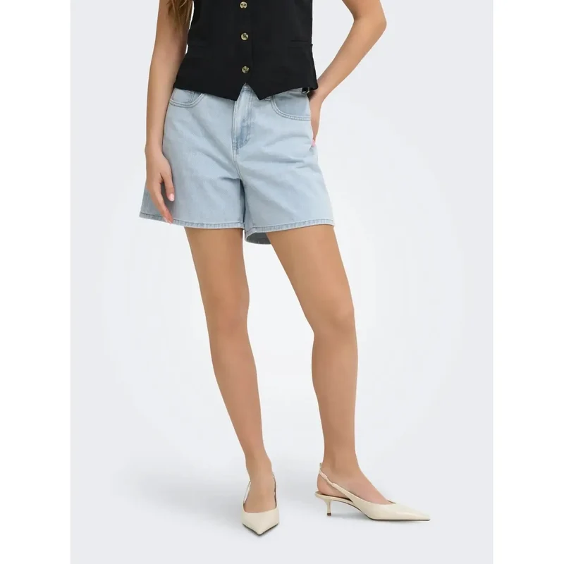 Only Jean bleu clair en coton mélangé pour femme Shorts