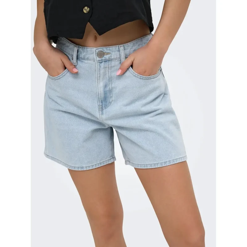 Only Jean bleu clair en coton mélangé pour femme Shorts