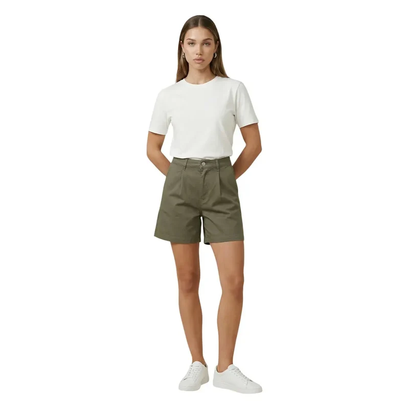 Jacqueline De Yong Jean plissé en coton vert pour femme Shorts