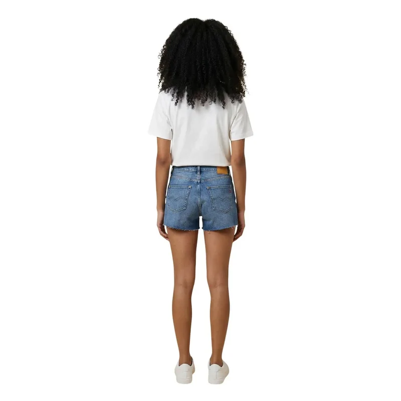 Replay Femme Denim Bleu Shorts Poche zippée décontractée