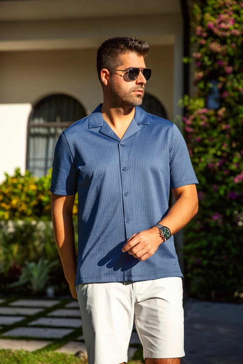 Manches Courtes Flat Collar | DRYSCAPE, Navy