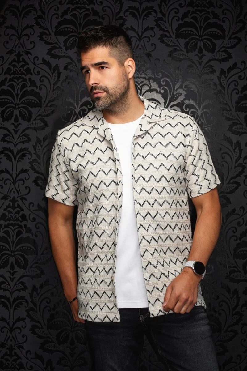 CHEMISE MANCHES COURTES COL OUVERT | RAJ-T, Stone