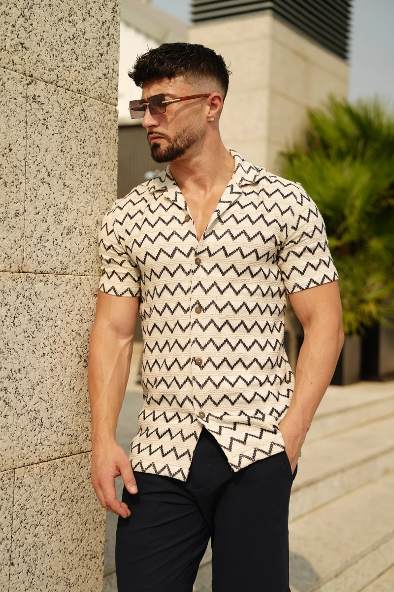CHEMISE MANCHES COURTES COL OUVERT | RAJ-T, Stone