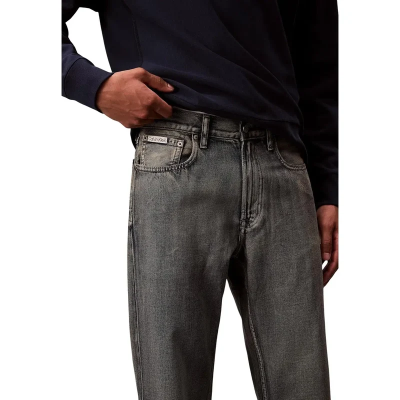 Calvin Klein Jeans pour hommes Jean beige en coton mélangé avec fermeture éclair LV04RC739G
