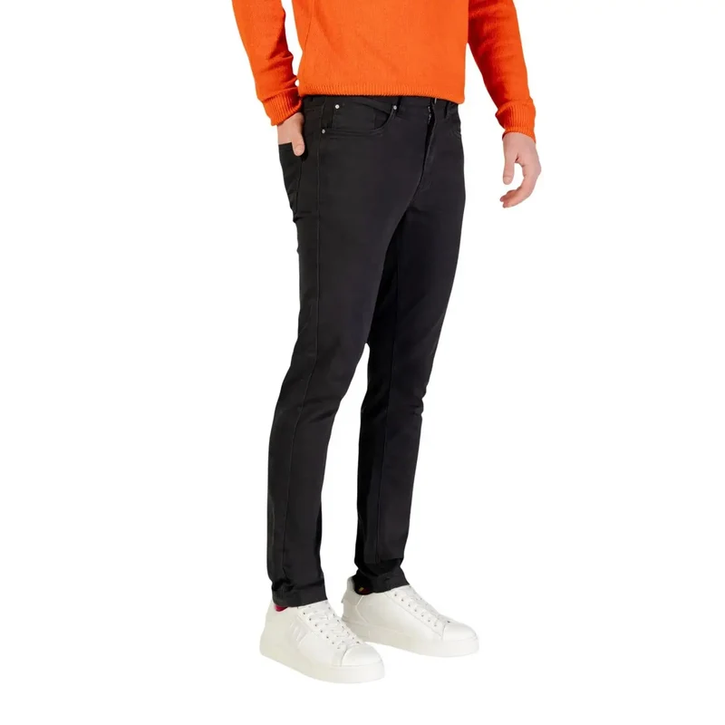 Pantalons Hommes Borghese Gris Mélange de Coton Coupe Slim Taille 31