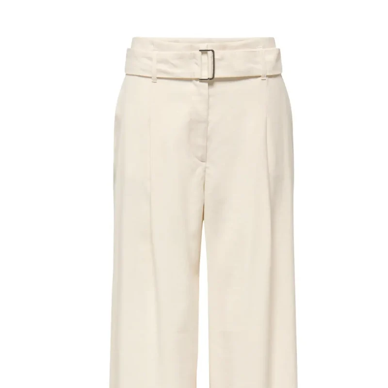 Pantalon large en viscose beige ceinturé femme only