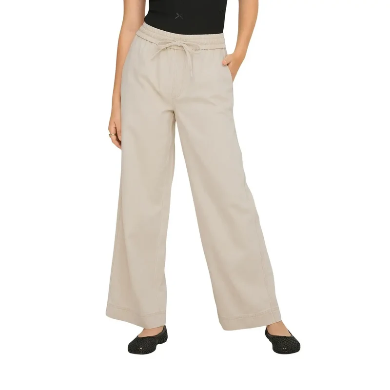 Pantalon pour femmes beige en coton lyocell avec dentelles 15367380