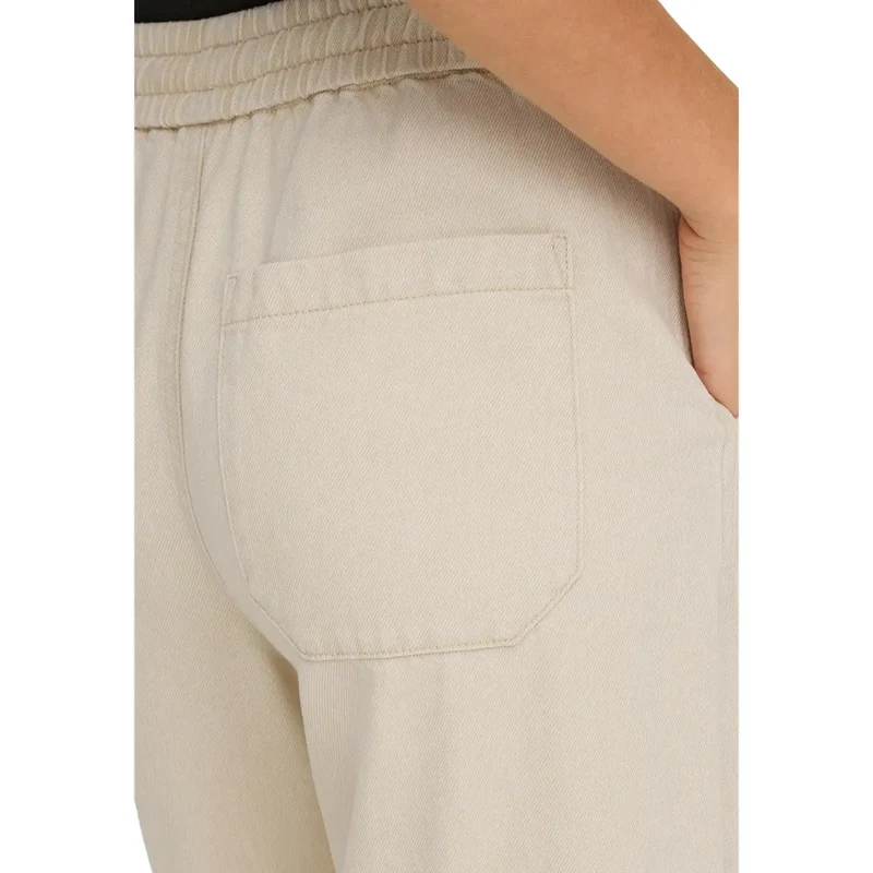 Pantalon pour femmes beige en coton lyocell avec dentelles 15367380