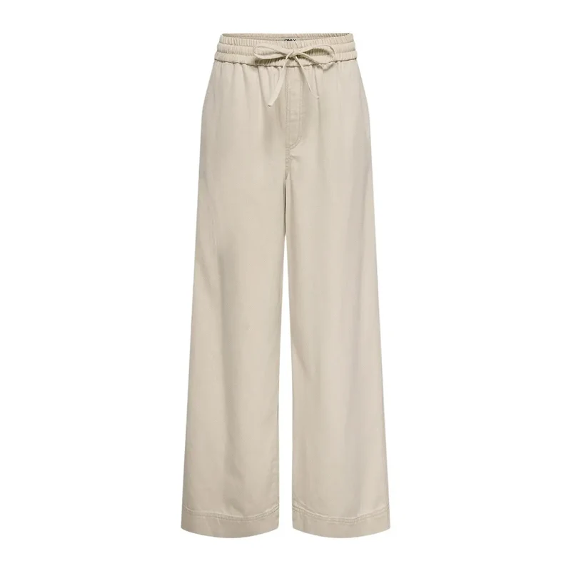 Pantalon pour femmes beige en coton lyocell avec dentelles 15367380