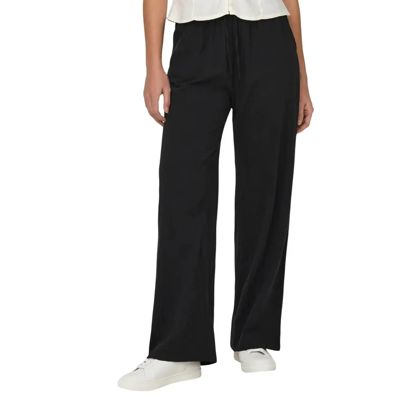 Pantalon uniquement pour femmes noir en coton avec détails en dentelle 15319090