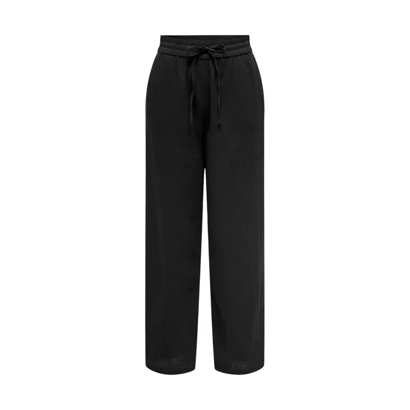 Pantalon uniquement pour femmes noir en coton avec détails en dentelle 15319090