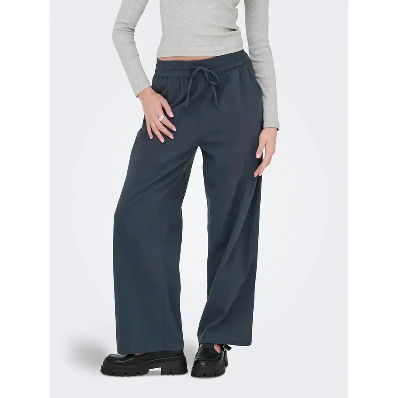 Pantalon uniquement pour femmes noir en coton avec détails en dentelle 15319090