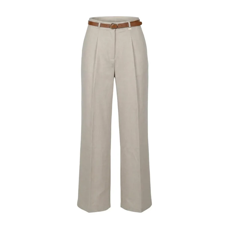 Pantalons pour femmes en beige, polyester, fermeture éclair et bouton, fabriqués en Italie