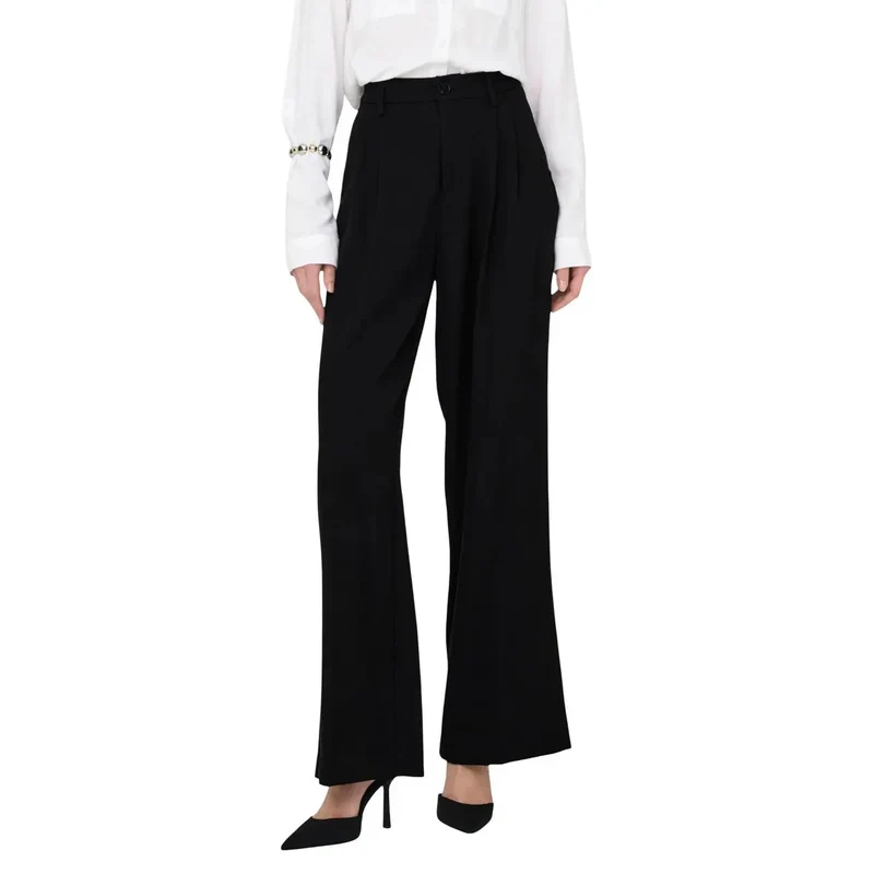 Pantalon femme Jacqueline De Yong noir, fermeture zippée devant et poche