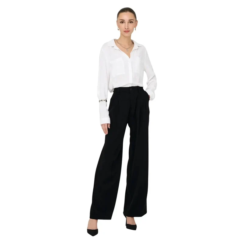 Pantalon femme Jacqueline De Yong noir, fermeture zippée devant et poche