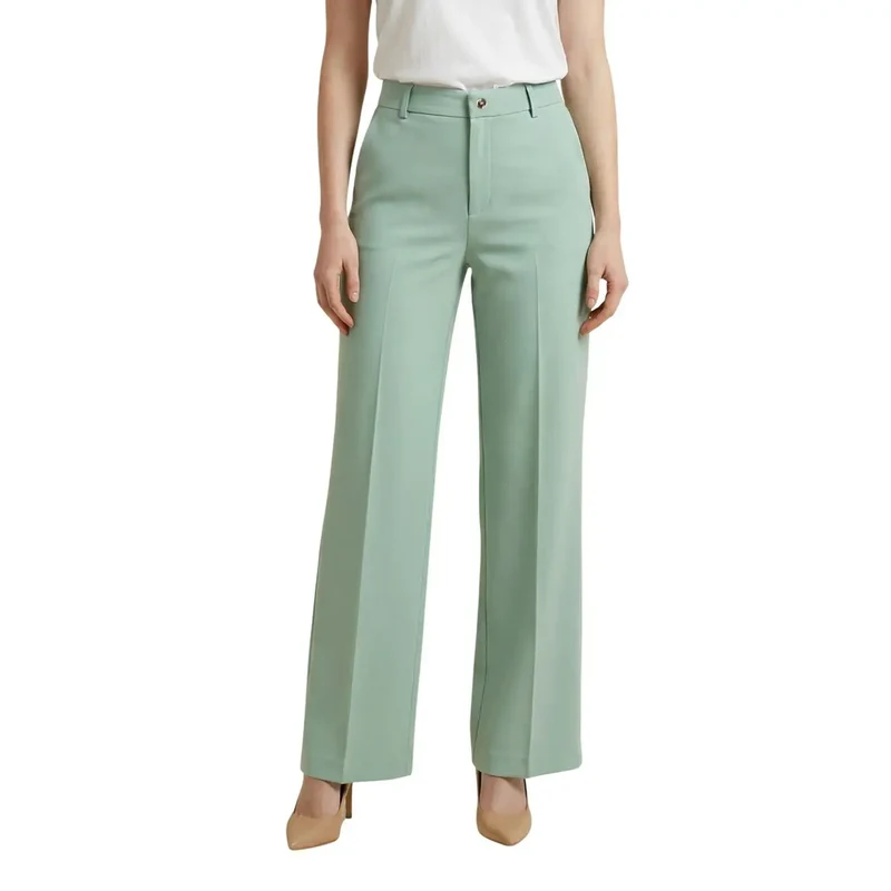 Pantalons verts pour femmes, en polyester extensible, ACPA004655