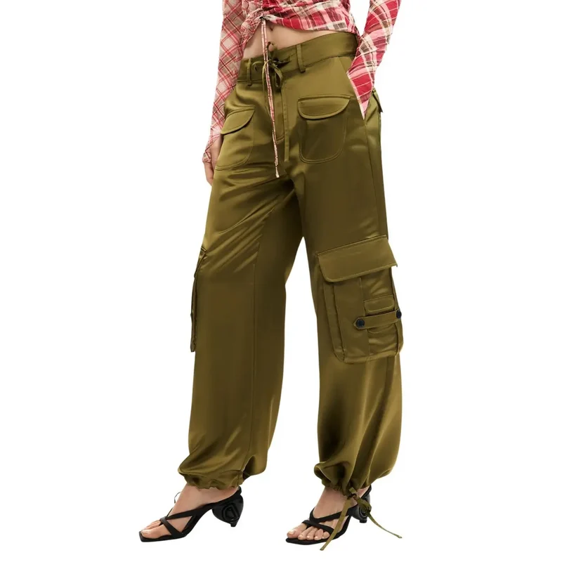 Pantalons pour femmes en polyester vert de la marque Desigual avec poches