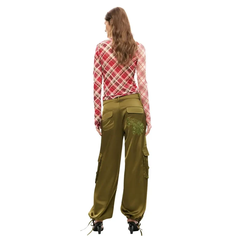 Pantalons pour femmes en polyester vert de la marque Desigual avec poches