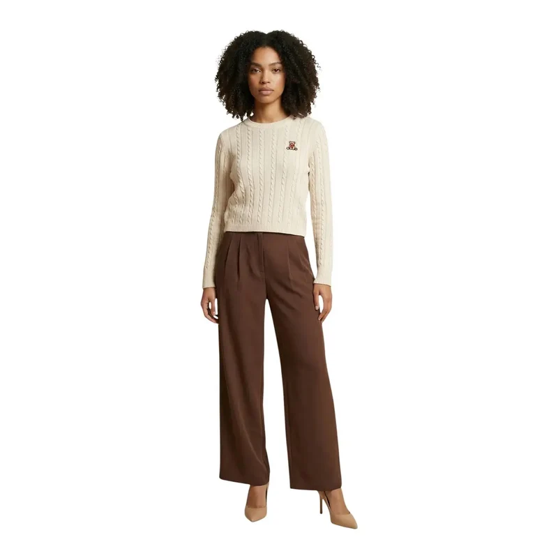 Pantalon pour femmes Marron en polyester avec élasthanne Coupe slim