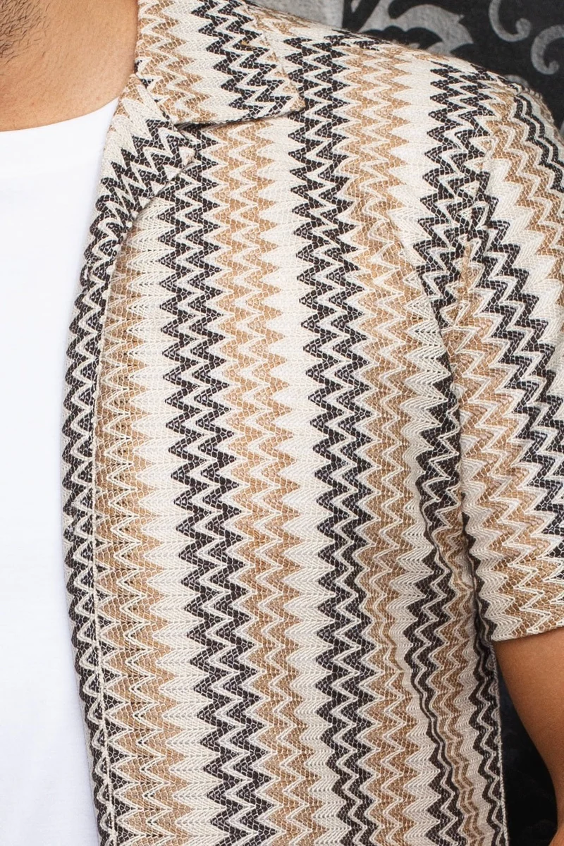 CHEMISE MANCHES COURTES COL OUVERT | RAJ-T, Beige Grey