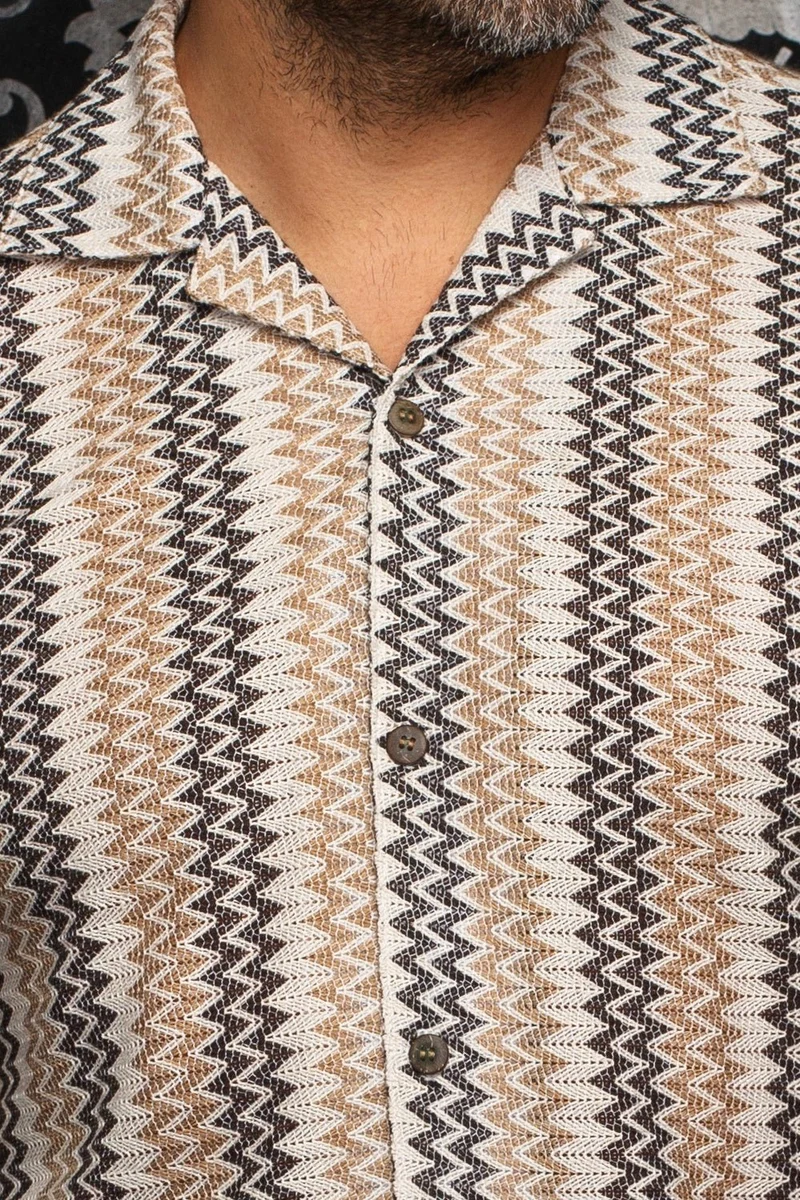CHEMISE MANCHES COURTES COL OUVERT | RAJ-T, Beige Grey