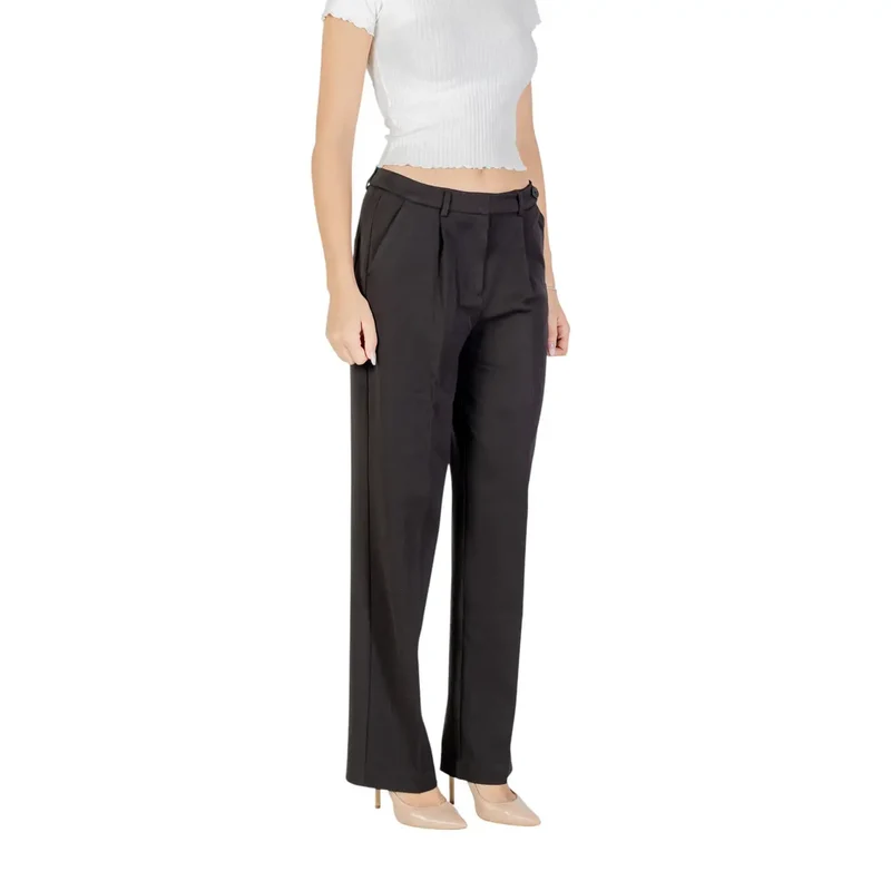 Pantalon pour femmes noir avec fermeture éclair et bouton régulier 15351108