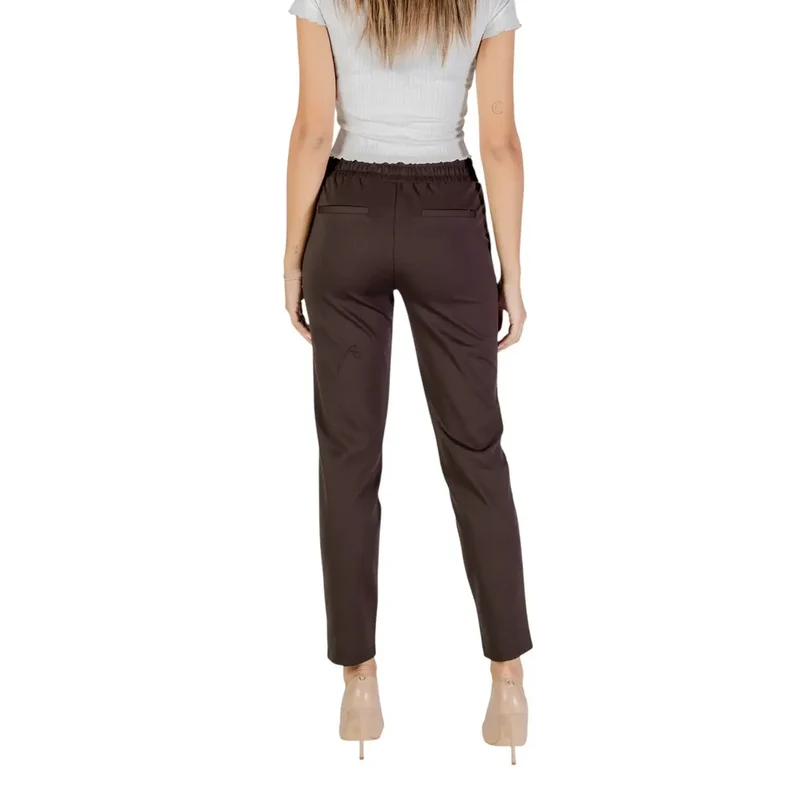 Pantalon pour femmes marron à taille élastique, en polyester