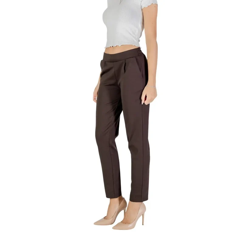 Pantalon pour femmes marron à taille élastique, en polyester