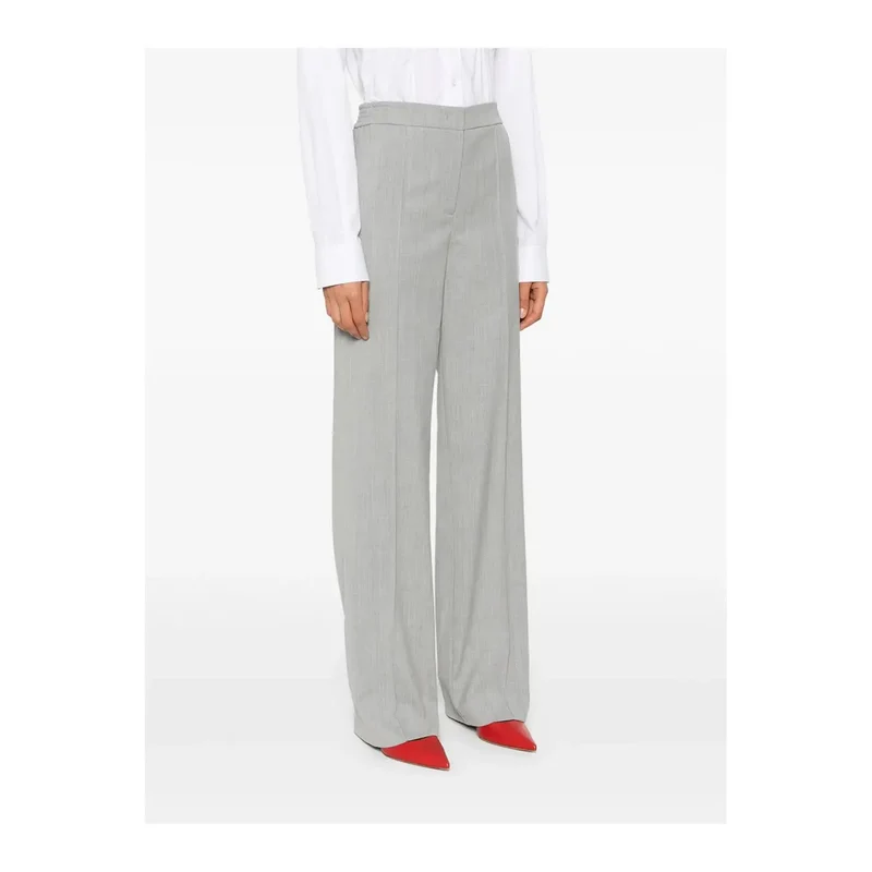 Pantalon pour femme en laine mélangée gris à fermeture éclair et boutons IT 44