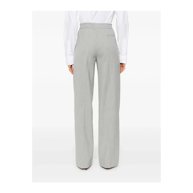 Pantalon pour femme en laine mélangée gris à fermeture éclair et boutons IT 44