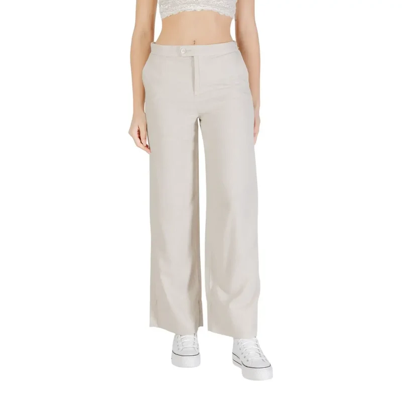 Pantalon pour femmes en lin mélangé beige, poches avant et arrière