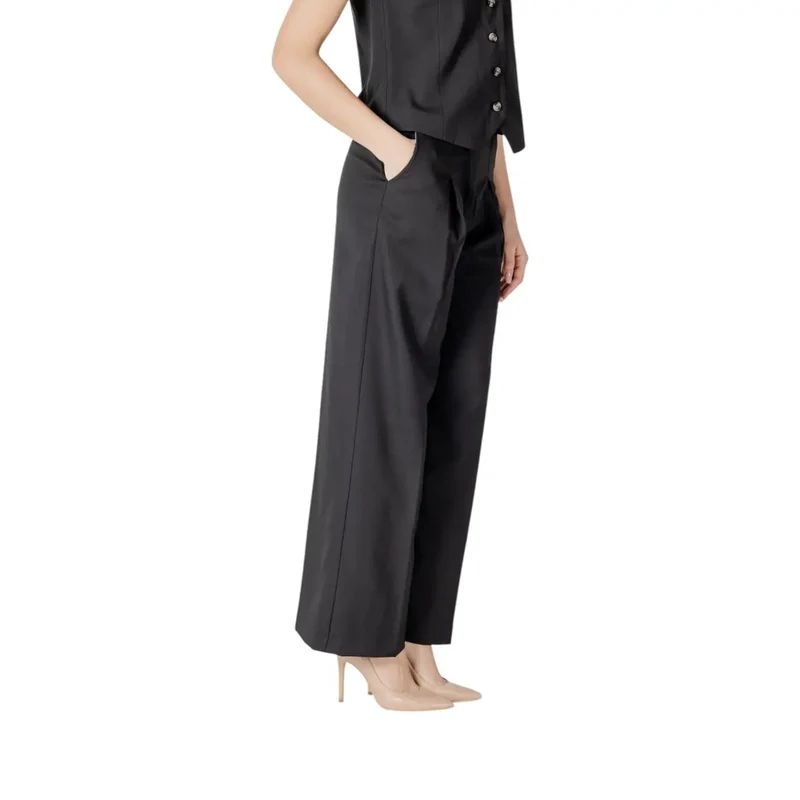 Pantalon noir en coton pour femmes avec poches, taille 20122497
