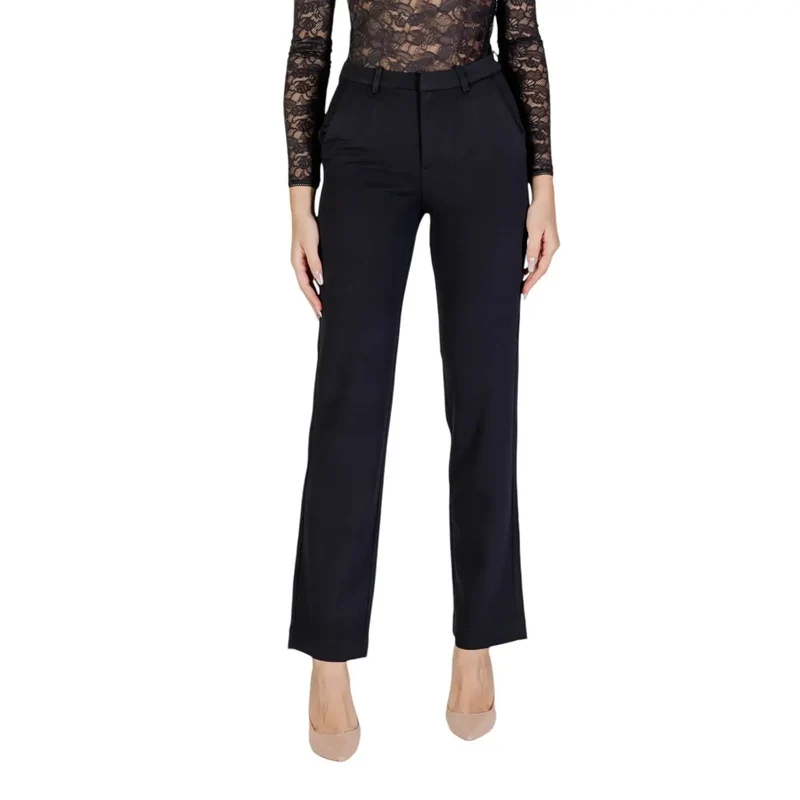 Pantalon pour femmes noir uni à fermeture éclair boutonnée en polyester