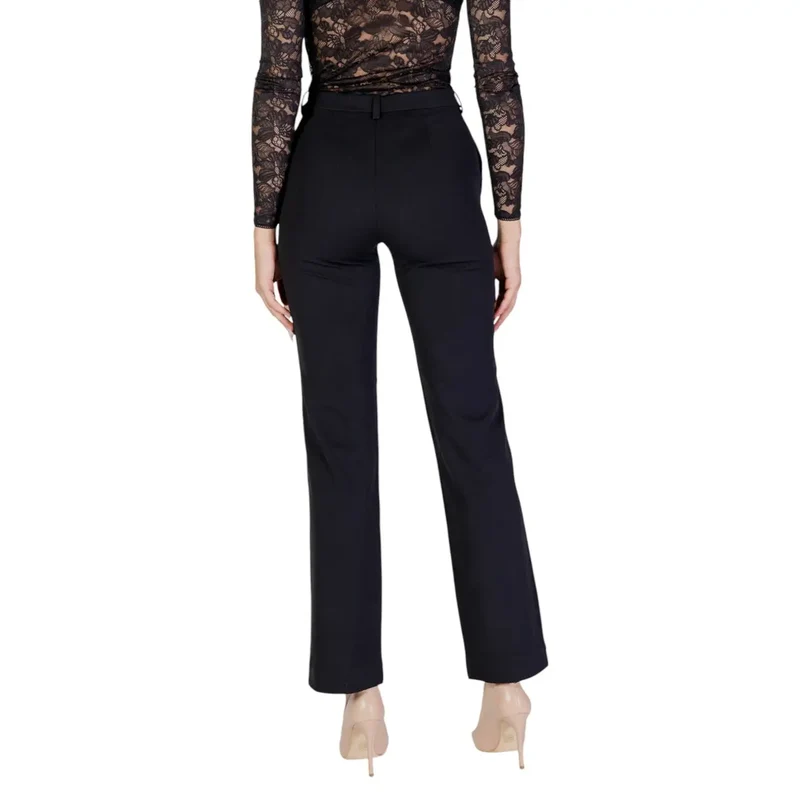 Pantalon pour femmes noir uni à fermeture éclair boutonnée en polyester